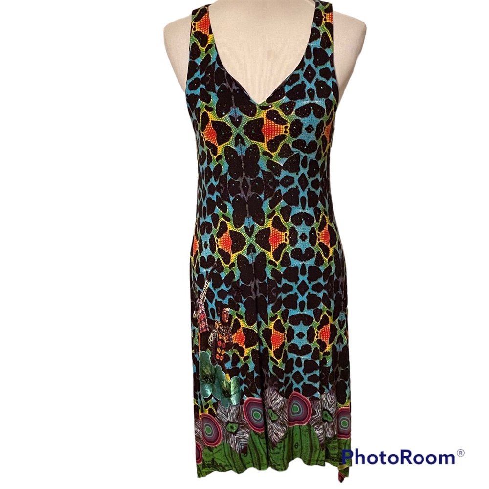 Desigual Multicolor High-Low Sleeveless V-Neck Dress